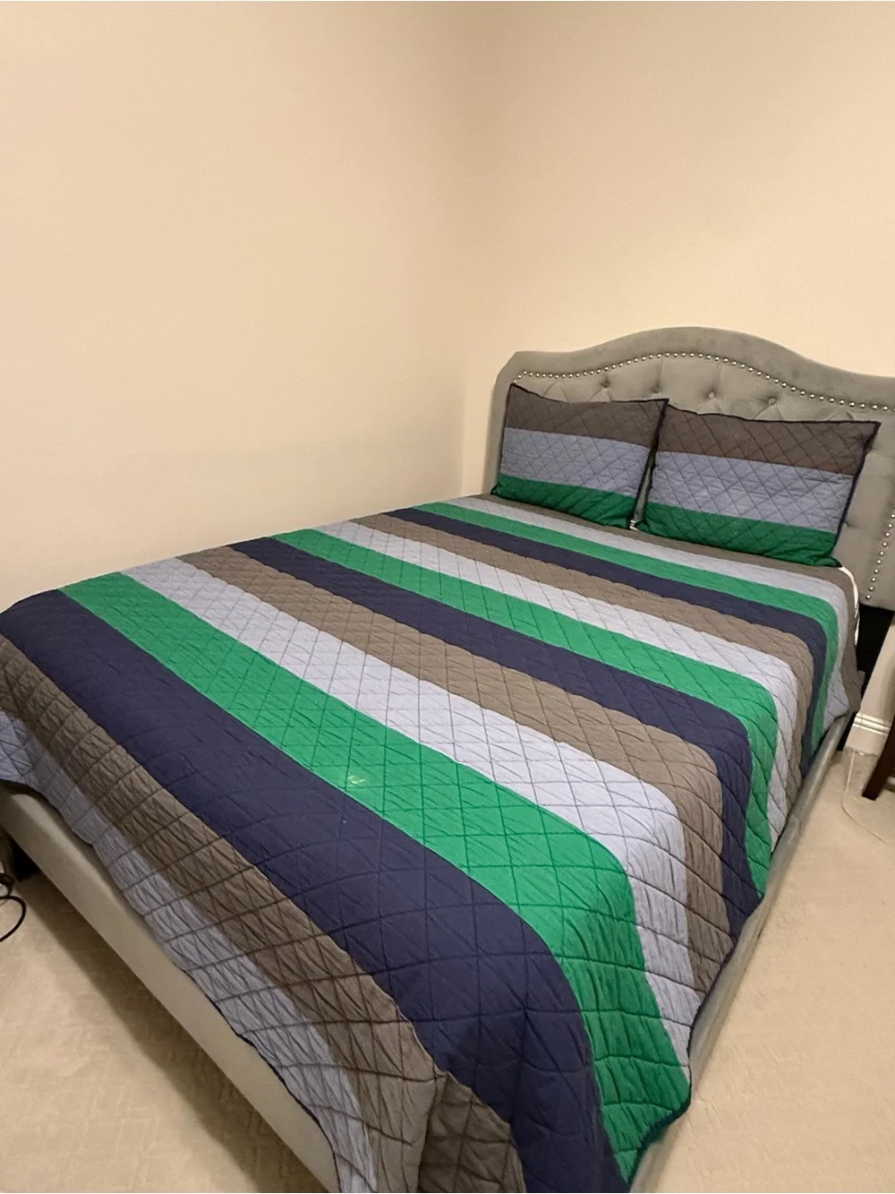 Pottery Barn Kids Block Stripe Quilt & Shams Full/Queen Blue/Green/Navy/Grey Set